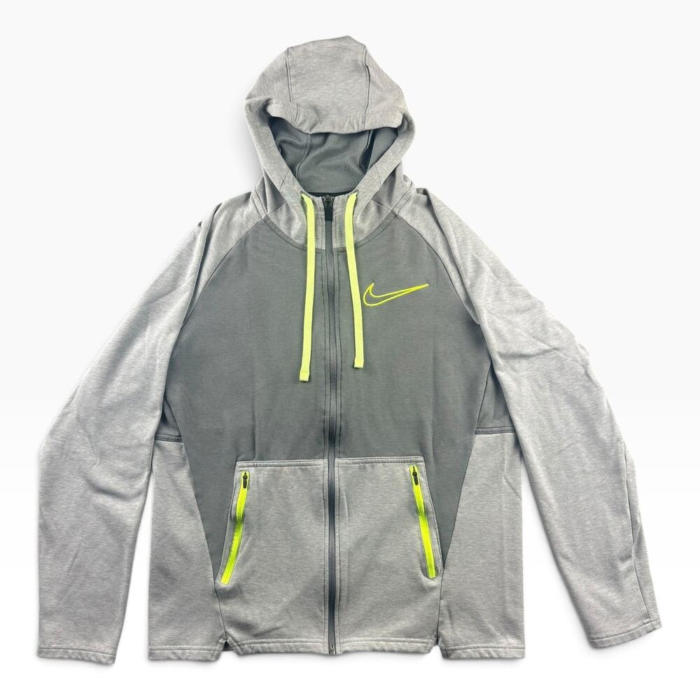 Nike Therma-FIT Hoodie Mens Large Gray Volt Full Zip Swoosh Athletic Jacket